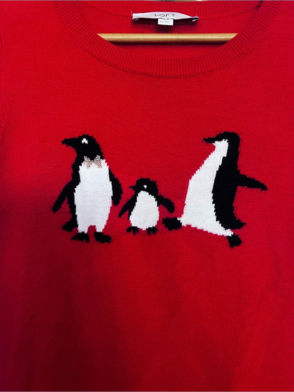 LOFT Red Penguin Holiday Graphic Animal Crewneck Sweater - Picture 5 of 6